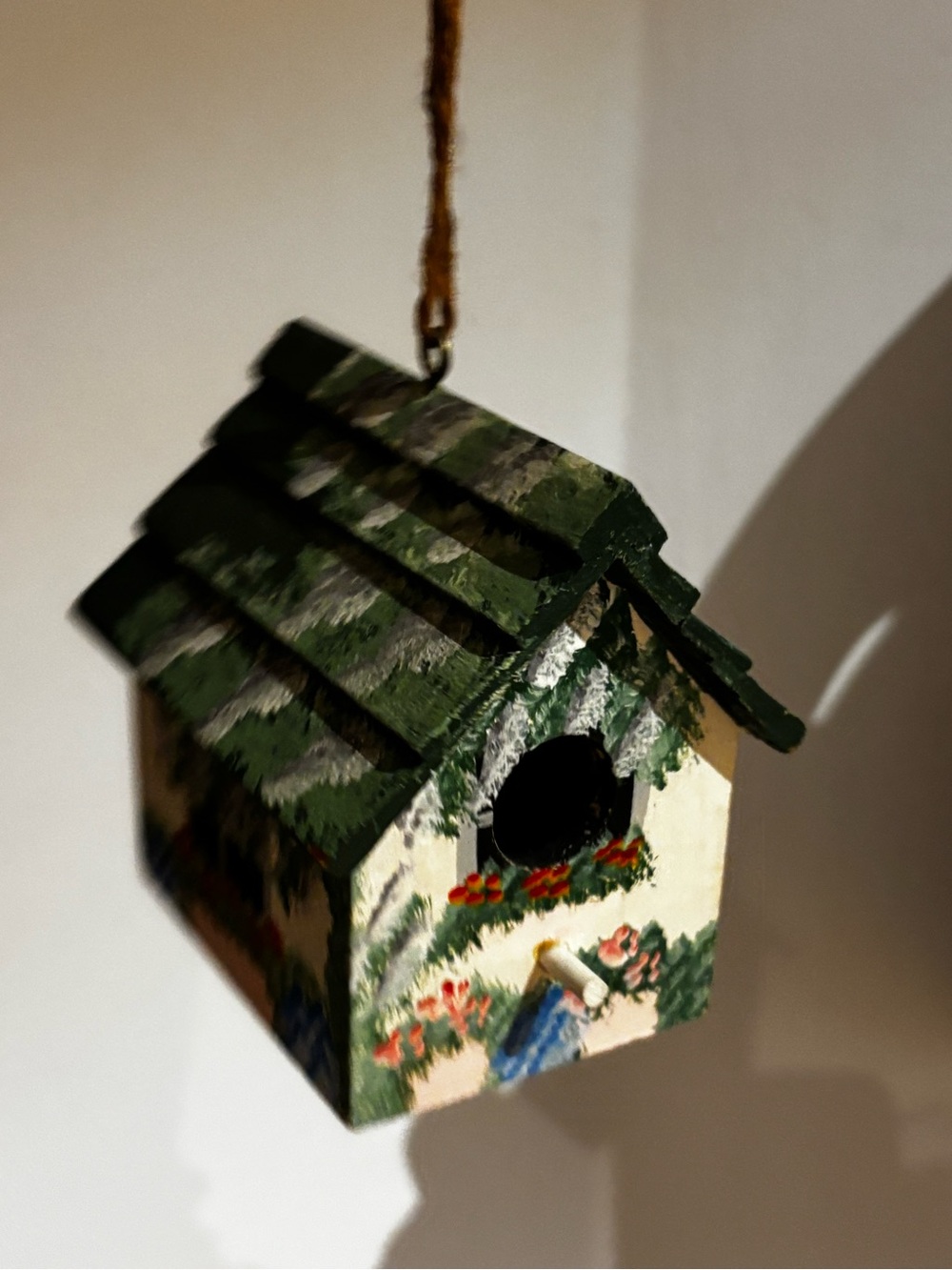 Hand-Painted Green & Cream Decorative Hanging Birdhouse
